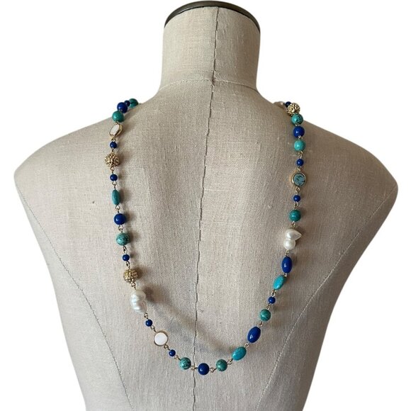 Talbots Semiprecious Long Layering Multi Stone Necklace Gold Tone 33.5" Artsy - Picture 1 of 7